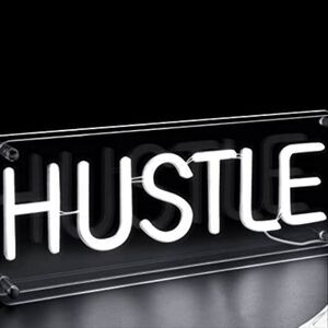 InnoVibe White LED Neon Hustle Hanging ir Freestanding Sign